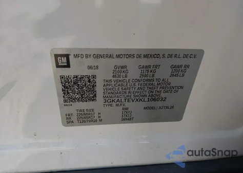 2019 GMC Terrain Sle из США, поврежденный, VIN 3GKALTEVXKL106032